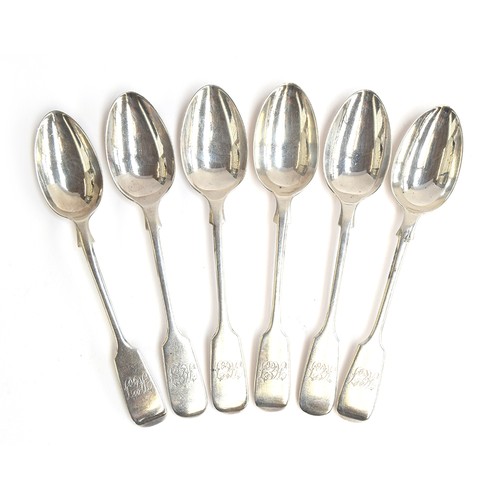 66 - A matched set of six fiddle pattern teaspoons, three by Johnson, Walker & Tolhurst Ltd, London 1895,... 