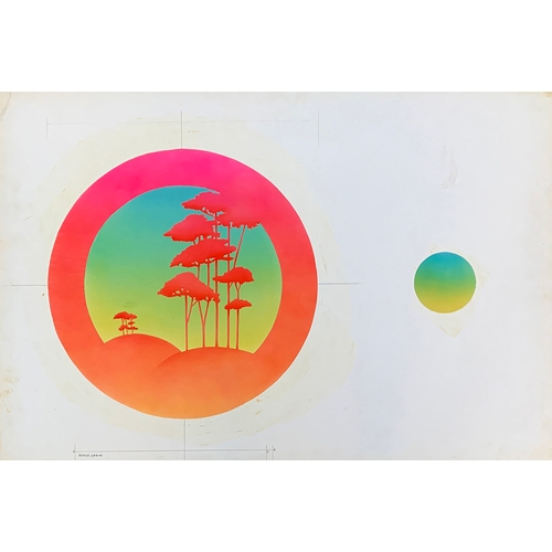 442 - Michael English (1941 - 2009), Trees for JRM Design (Tin Tray/Coaster),  airbrush on board, 38cm dia... 