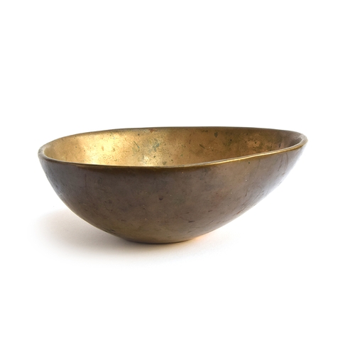 161 - An extremely heavy studio brass bowl, stamped to base 2/6, 38cm wide