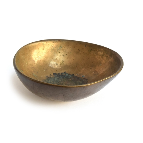 161 - An extremely heavy studio brass bowl, stamped to base 2/6, 38cm wide