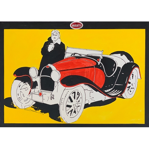 445 - Jeffrey Morgan (b.1942) Bugatti - 1960s design for  tin print for JRM Designs Ltd, poster colour on ... 