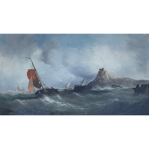 369 - George Knight (Fl.1872-1892), oil on canvas, tall ships in a rough sea, signed lower left, 45x81cm