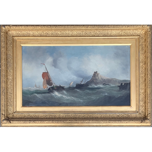 369 - George Knight (Fl.1872-1892), oil on canvas, tall ships in a rough sea, signed lower left, 45x81cm