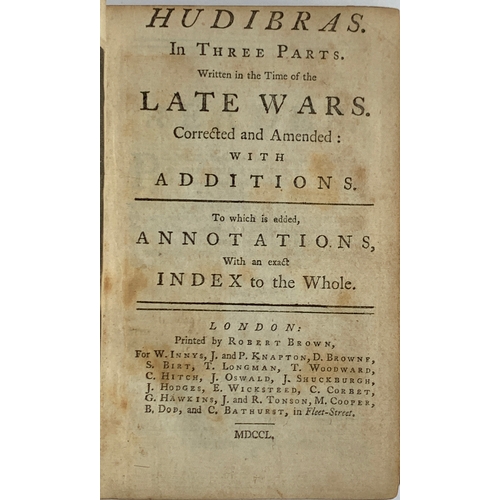 265 - Samuel Butler, Hudibras, London 1750, 12mo, portrait frontispiece, printed by Robert Brown