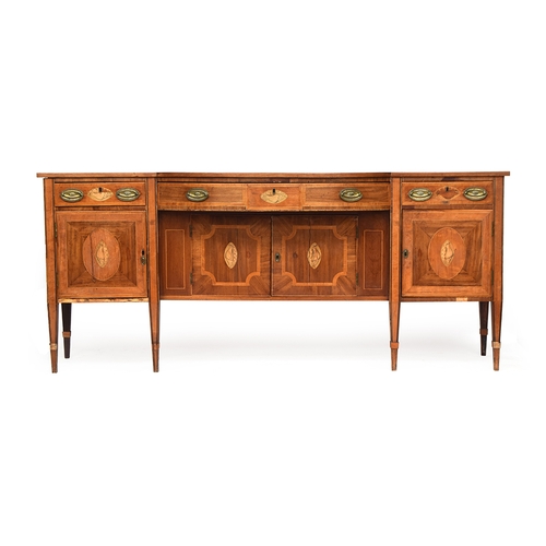 611 - A George III mahogany and marquetry sideboard, late 18th century, 220cm wide, 65cm deep, 93.5cm high