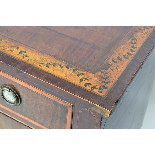 613 - A Regency harewood and crossbanded side cabinet, the top with painted decoration, each door with ova... 