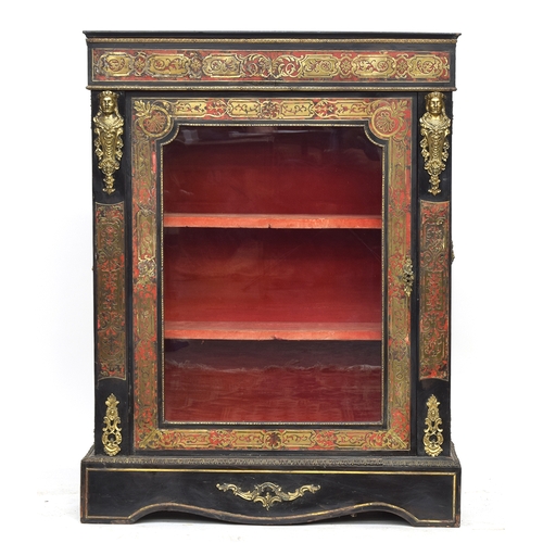 618 - A 19th century French boulle work pier cabinet, the glazed door flanked by ormolu mounts, either end... 