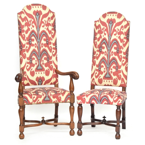 713 - A good set of twelve high backed dining chairs, two carvers, comprising eight Victorian and four lat... 