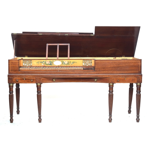 612 - A Longman Clementi & Co square Pianoforte with satinwood stringing, the reeded tapering legs with Gr... 