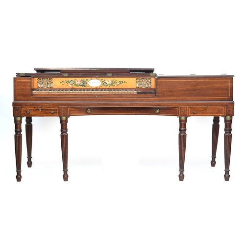 612 - A Longman Clementi & Co square Pianoforte with satinwood stringing, the reeded tapering legs with Gr... 