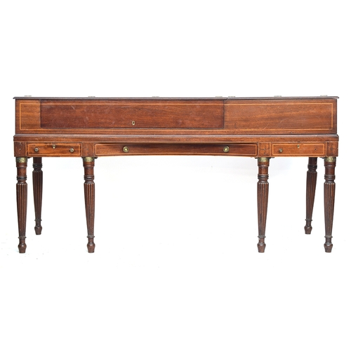 612 - A Longman Clementi & Co square Pianoforte with satinwood stringing, the reeded tapering legs with Gr... 