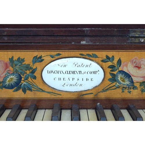 612 - A Longman Clementi & Co square Pianoforte with satinwood stringing, the reeded tapering legs with Gr... 