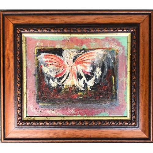 418 - Attributed to Rene Portocarrero (1912-1986), angel, oil on board, signed and dated 79 lower left, 19... 