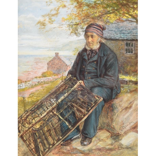 339 - George Manson (Scottish 1850-1876), Fisherman mending his nets, watercolour, signed 
lower right, 25... 