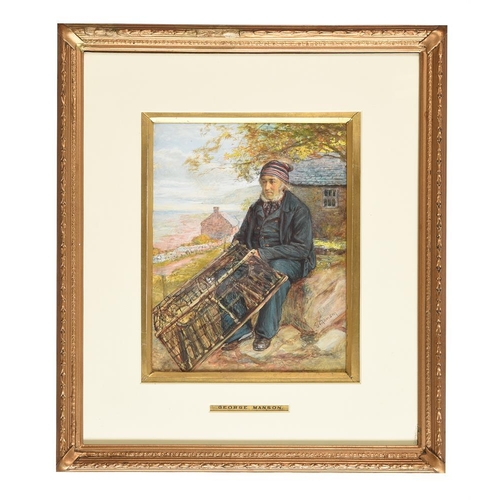 339 - George Manson (Scottish 1850-1876), Fisherman mending his nets, watercolour, signed 
lower right, 25... 