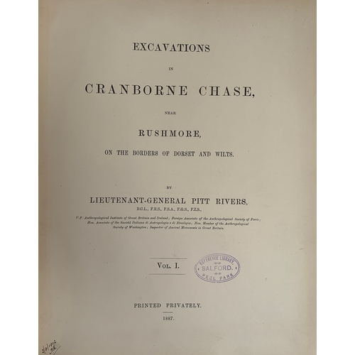 295 - Pitt-Rivers, 'Excavations in Cranborne Chase (3 VOLS)', and: 'Excavations in Bokerly Dyke and Wansdy... 