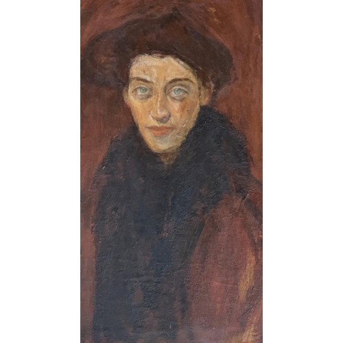 383 - Early 20th century French, oil on board, portrait of a lady, 40x21cm