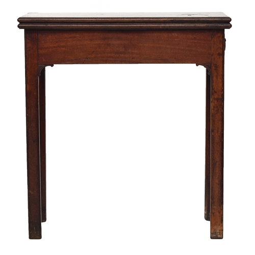 599 - A George II mahogany rectangular tea table, with single end drawer, the foldover top raised on mould... 