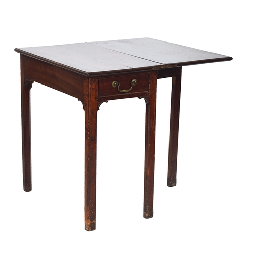 599 - A George II mahogany rectangular tea table, with single end drawer, the foldover top raised on mould... 