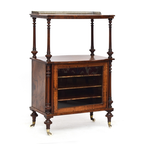 619 - A Victorian burr walnut and marquetry music cabinet, rectangular top with three quarter brass galler... 