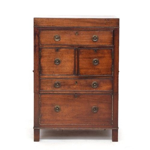 595 - A George III mahogany night commode, late 18th/ early 19th century and later, the hinged top above d... 