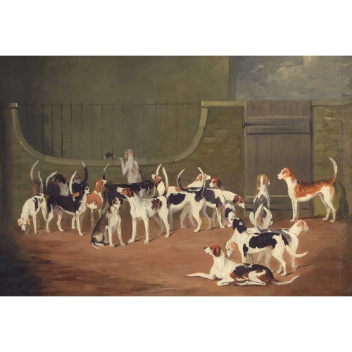 354 - An early 19th century study of the Cheshire Foxhounds in kennel, the plaque to the base inscribed 'C... 