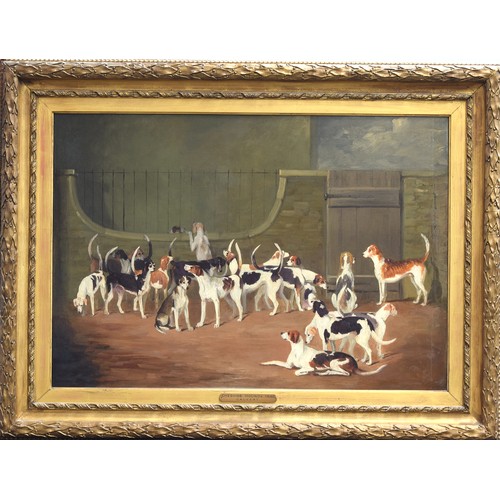 354 - An early 19th century study of the Cheshire Foxhounds in kennel, the plaque to the base inscribed 'C... 