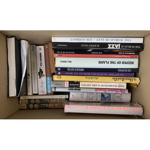 361 - Two boxes of Jazz books to include Fats Waller, Humphrey Lyttelton, Duke Ellington, etc