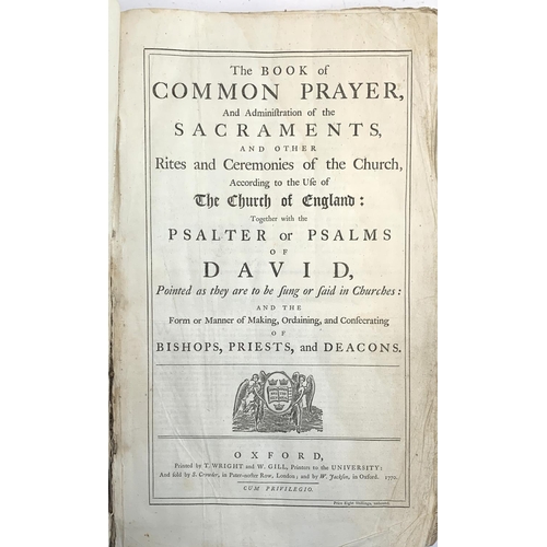 367 - The Book of Common Prayer, printed by T Wright and W Gill, printers to the University, Oxford 1770, ... 