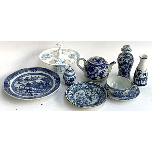 99 - A mixed lot of ceramics to include creamware saucer with black rim and black and white transfer scen... 