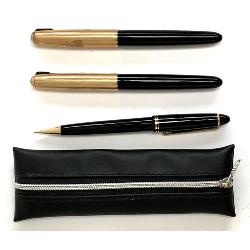 413 - A Parker 1/10 12k gold filled fountain pen; together with a further Parker 1/10 12k rolled gold pen,... 