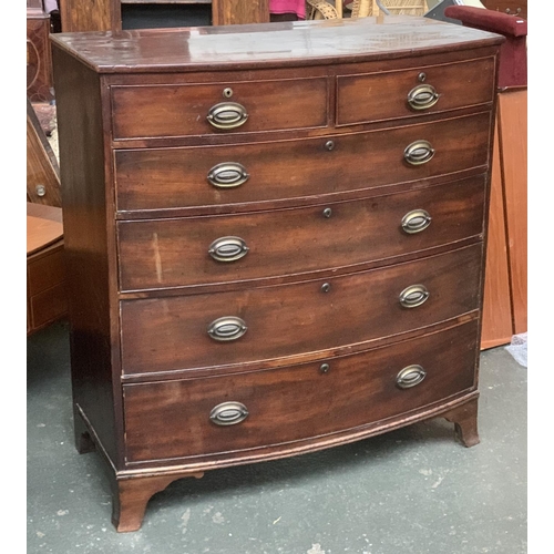 630 - A 19th century mahogany bowfront chest, two short over four graduating drawers, on swept bracket fee... 