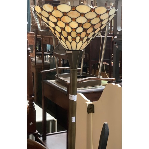 840 - A brushed metal style standard lamp, with Tiffany style shade, 156cmH