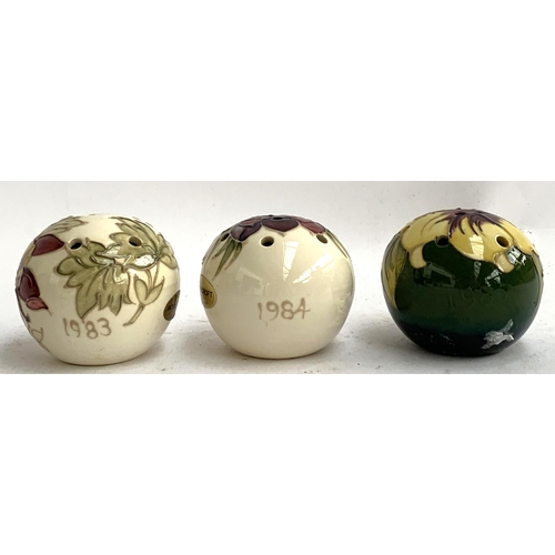 108 - Three Moorcroft for Liberty pomanders, dated 1983, 1984 and 1985, each approx. 7cmH