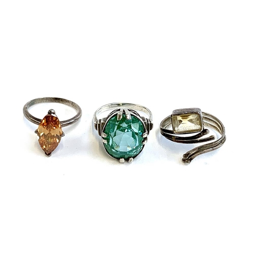 21 - A vintage silver art deco style ring set with a large mint green gemstone, size O 1/2; together with... 