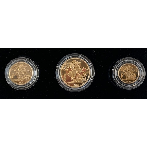 43 - A Royal Mint 1988 United Kingdom Queen Elizabeth II Gold Proof Set, the case comprising a 22ct gold ... 