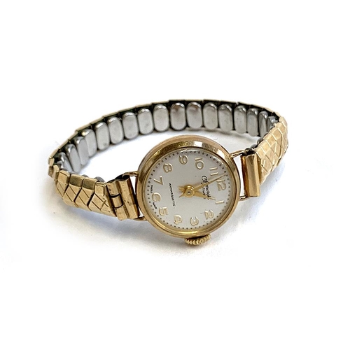 59 - A ladies 9ct gold cased Accurist Swiss cocktail watch, with a rolled gold Excalibur expanding bracel... 