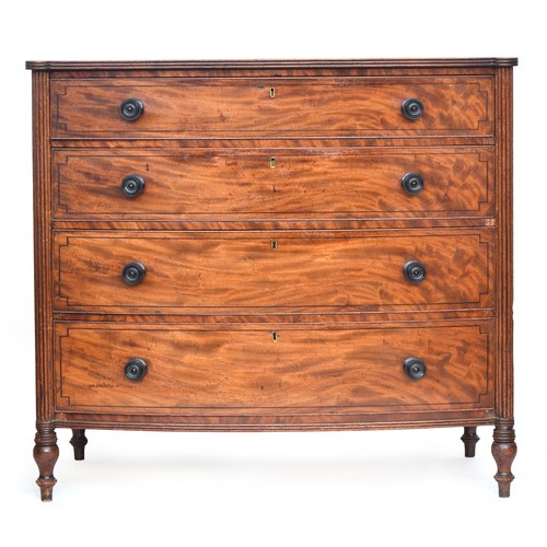 577A - A 19th century mahogany bowfront chest of drawers, in the manner of Gillows, the four ebony strung g... 