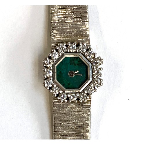 50A - A ladies Milner 9ct white gold watch, the octagonal dial in chrysocolla and bezel set with 16 brilli... 