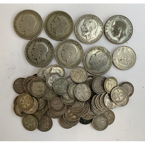 32 - A quantity of pre 1947 silver coins (approx 180g)