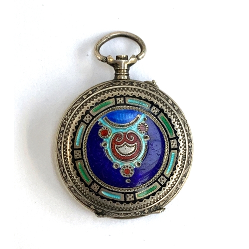 57 - An early 20th century Swiss 800 silver fob watch with guilloche enamel decoration to front, missing ... 