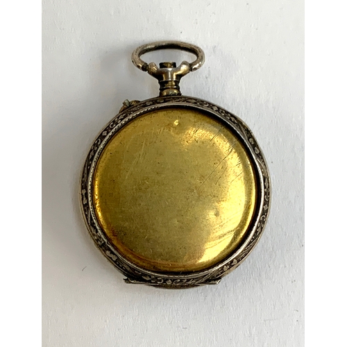 57 - An early 20th century Swiss 800 silver fob watch with guilloche enamel decoration to front, missing ... 