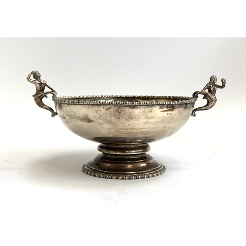 113A - An Edwardian twin handled silver rose bowl, the figural handles cast as a mermaid and merman, hallma... 