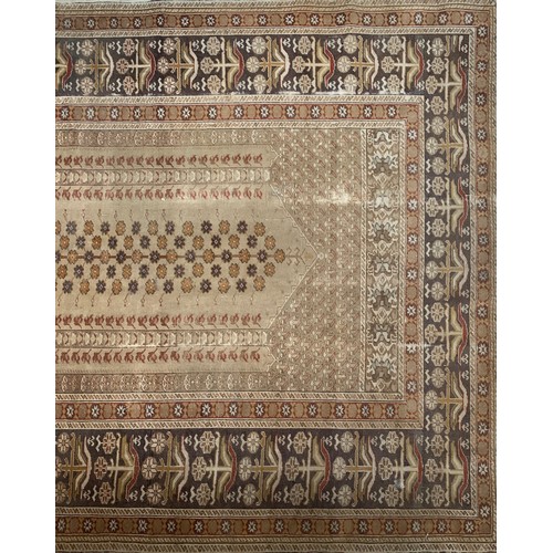 736A - A Turkish panderma style rug with floral column design in muted tones, 165x123cm