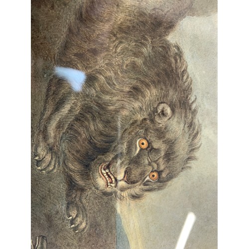 336 - English school c.1830, A lion attacking a dog, watercolour, 19x26cm

Provenance: bears label to vers... 