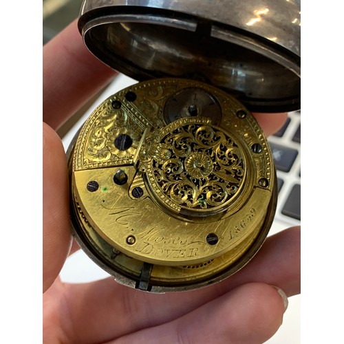 53 - An early 19th century pair cased silver pocket watch, the fusee movement engraved M Moser, Dover, no... 