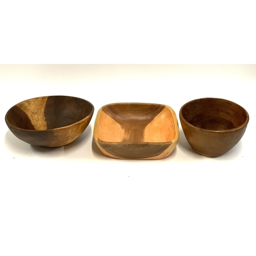 254 - Three turned wood salad bowls, the largest 34cmD