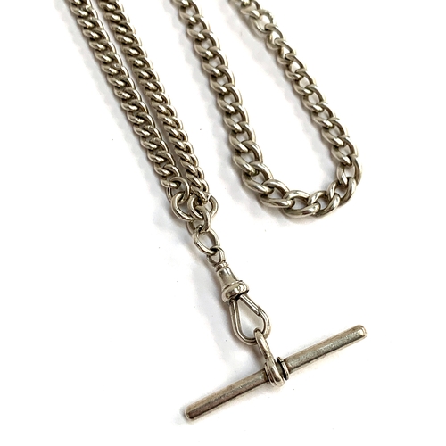 9 - A silver fob chain, each link hallmarked, with T bar, approx. 43.4g