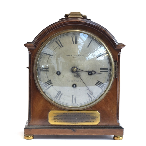 430 - A Regency domed mahogany pad-top bracket clock, the silvered dial signed 'Chas Packer & Co Ltd, 76 &... 