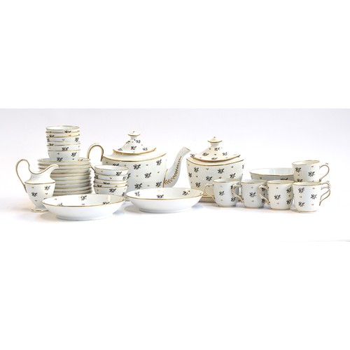 181 - A 19th century hand painted monochrome tea service, the teapot and sugar bowl of navette form, appro... 